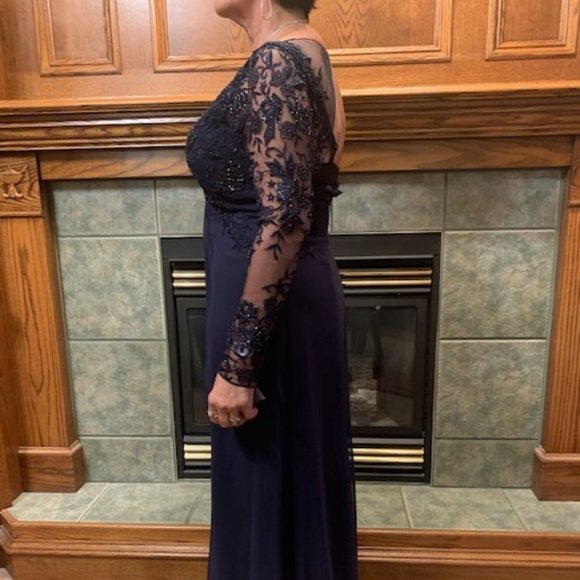 Classy Navy Sheer with Brading and lacework - Picture 2 of 3